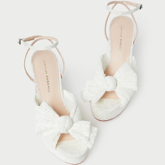 White / Cream Platform Bow Heel - Picture 2 of 10